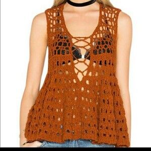 Free People Crochet Pull Over Sweater Great Fall Color Size Small
